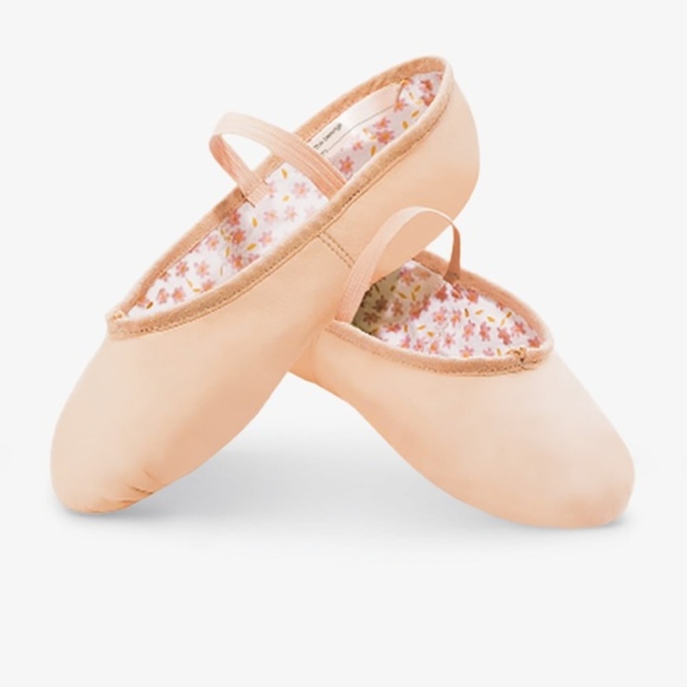 NWOT Girls Leather Daisy Ballet Shoe, Full Sole Pink 205C, MSRP $25, size 1
